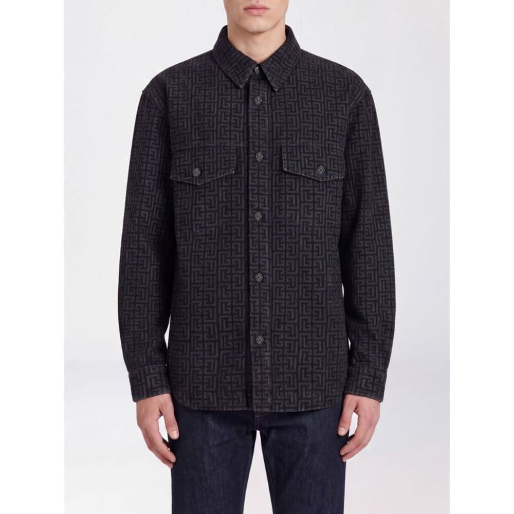 Balmain Men Monogram Pb Labyrinth All-Over Cotton Shirt Balmain